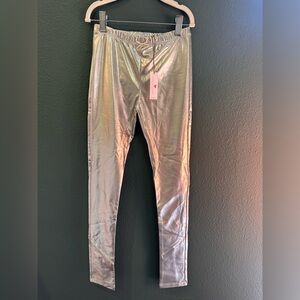 Silver, stretchy kids, leggings, pink chicken brand. Never been worn brand new.